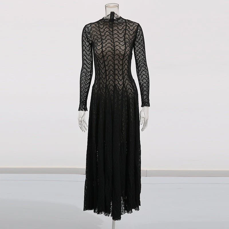 Geometric Lace Mock Neck Maxi Dress (MS397) - Image 6