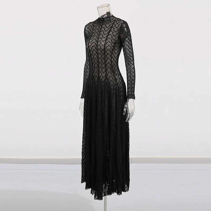 Geometric Lace Mock Neck Maxi Dress (MS397) - Image 7