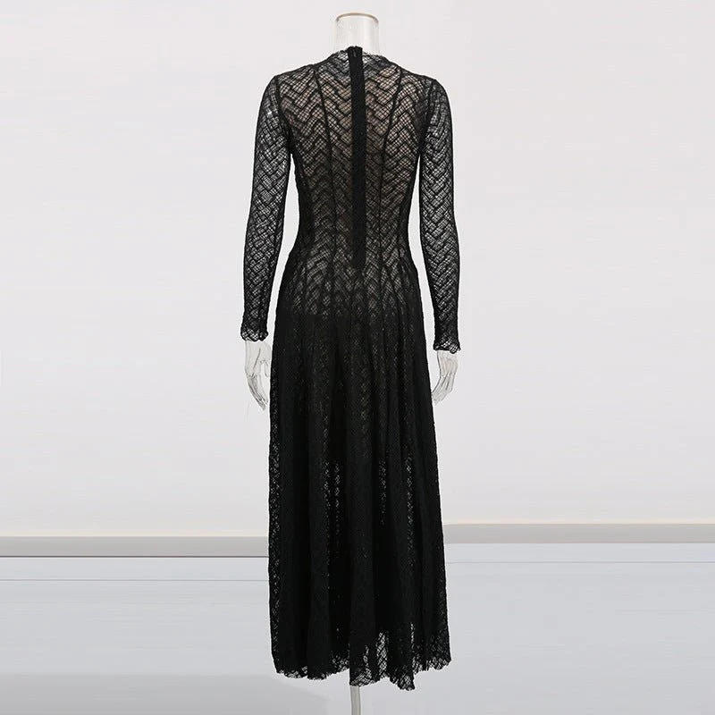 Geometric Lace Mock Neck Maxi Dress (MS397) - Image 8