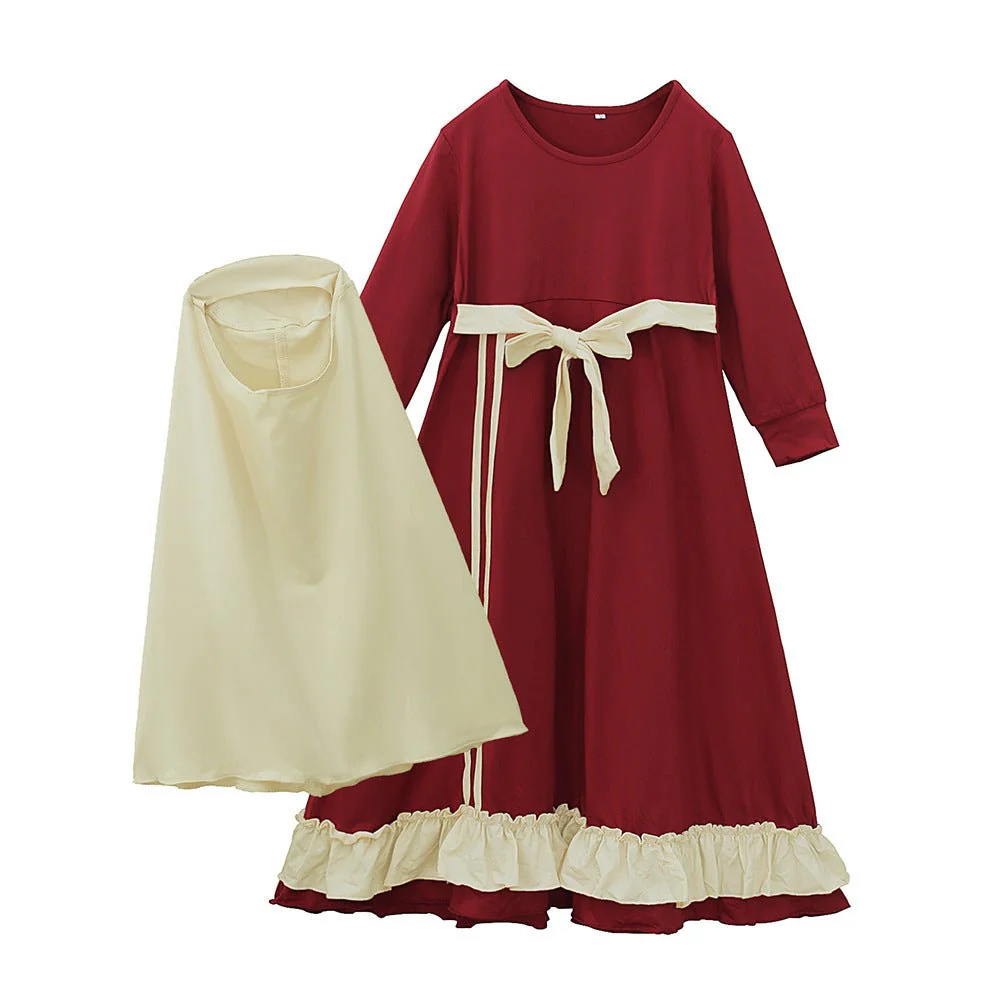 Girls Dress & Hijab Set with Contrast Trim(MKG025) - Image 14