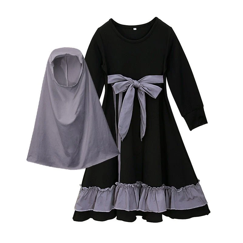 Girls Dress & Hijab Set with Contrast Trim(MKG025) - Image 3