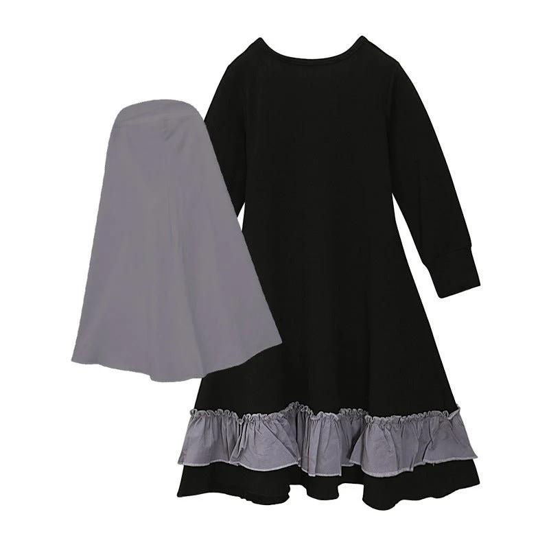 Girls Dress & Hijab Set with Contrast Trim(MKG025) - Image 4