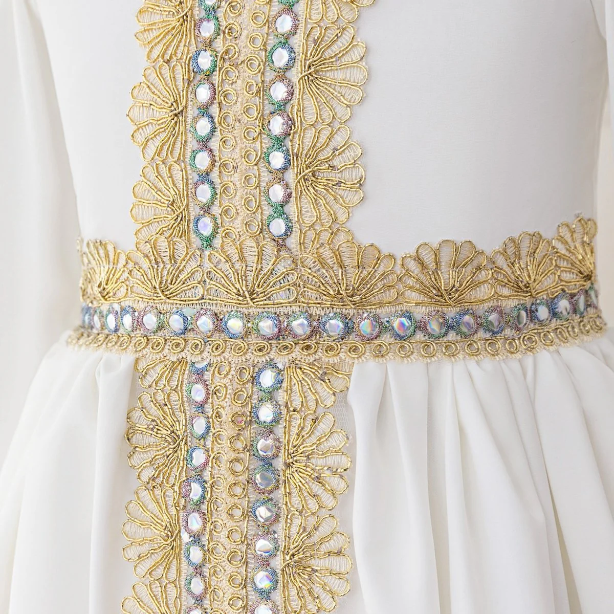 Girls Embroidered Kaftan Dress with Jeweled Belt(MKG021) - Image 10