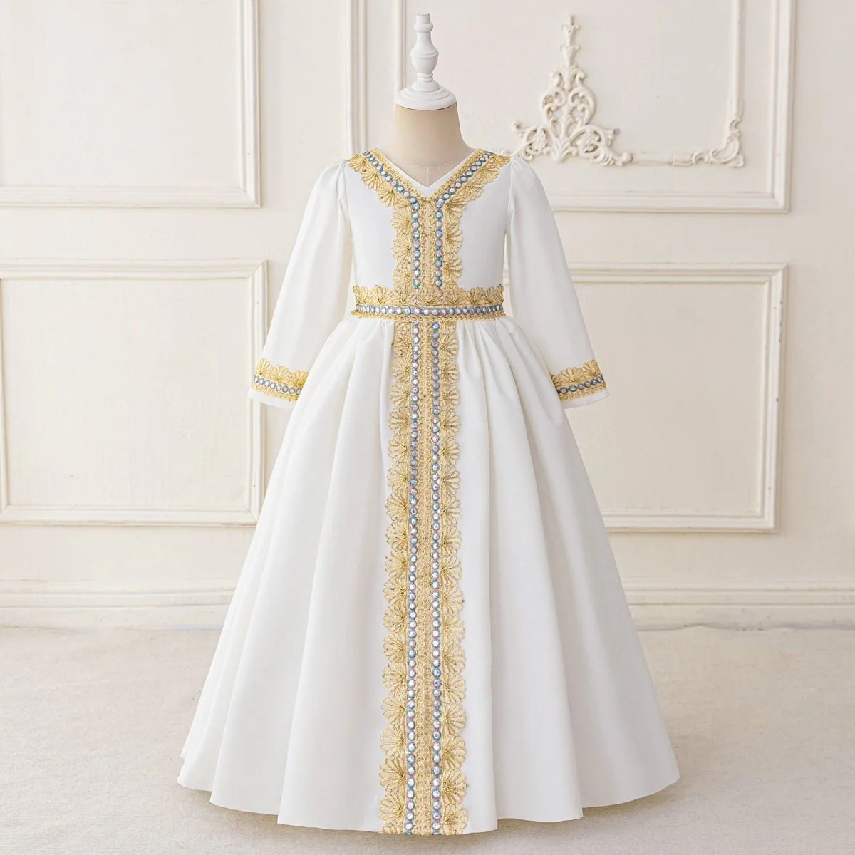 Girls Embroidered Kaftan Dress with Jeweled Belt(MKG021) - Image 2