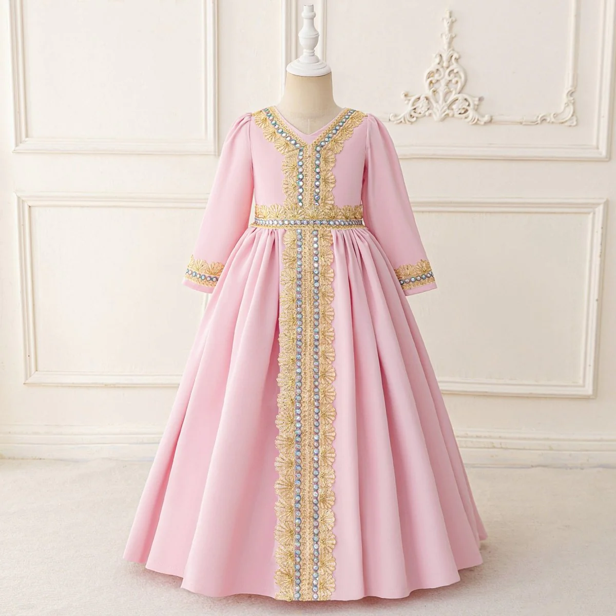 Girls Embroidered Kaftan Dress with Jeweled Belt(MKG021) - Image 3