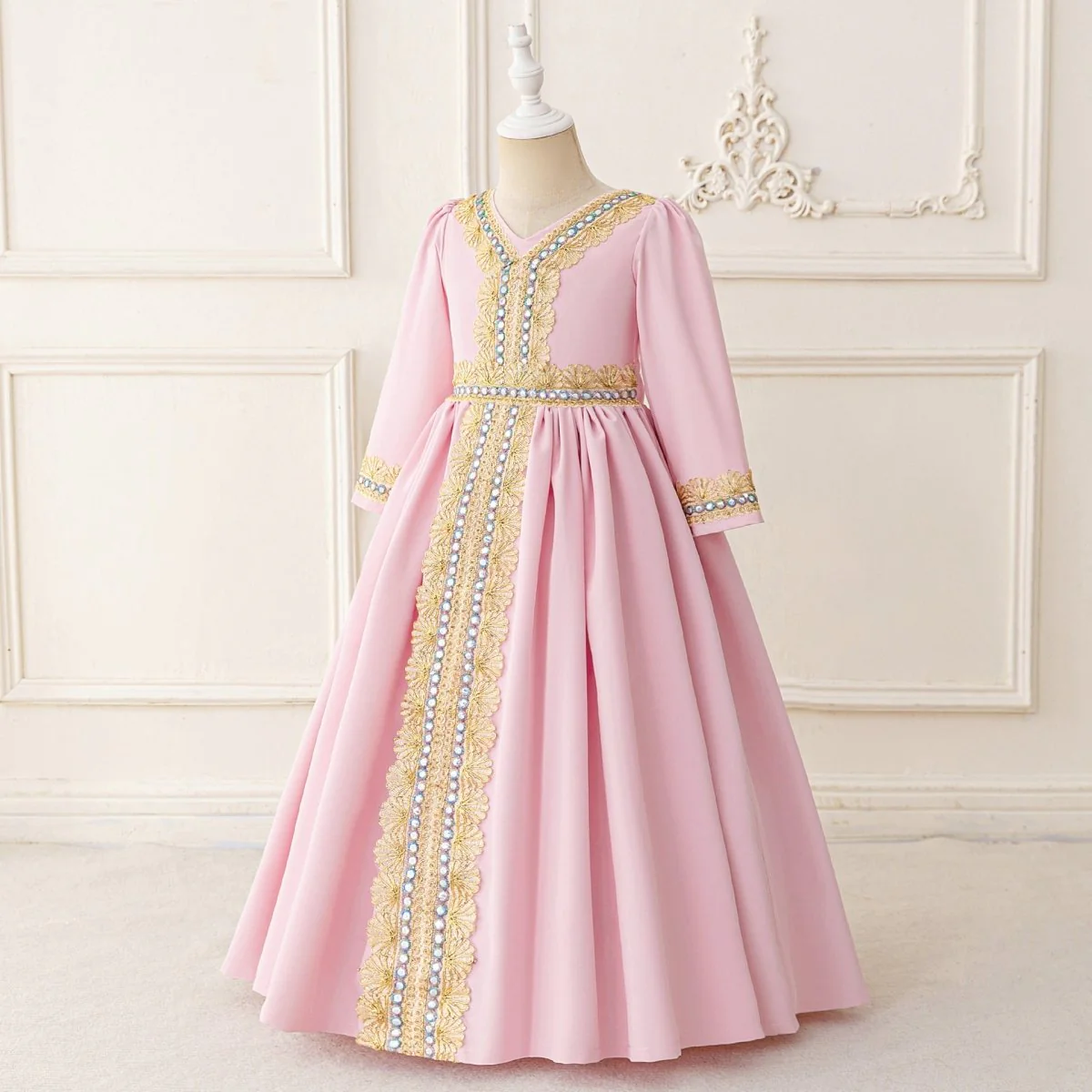 Girls Embroidered Kaftan Dress with Jeweled Belt(MKG021) - Image 4