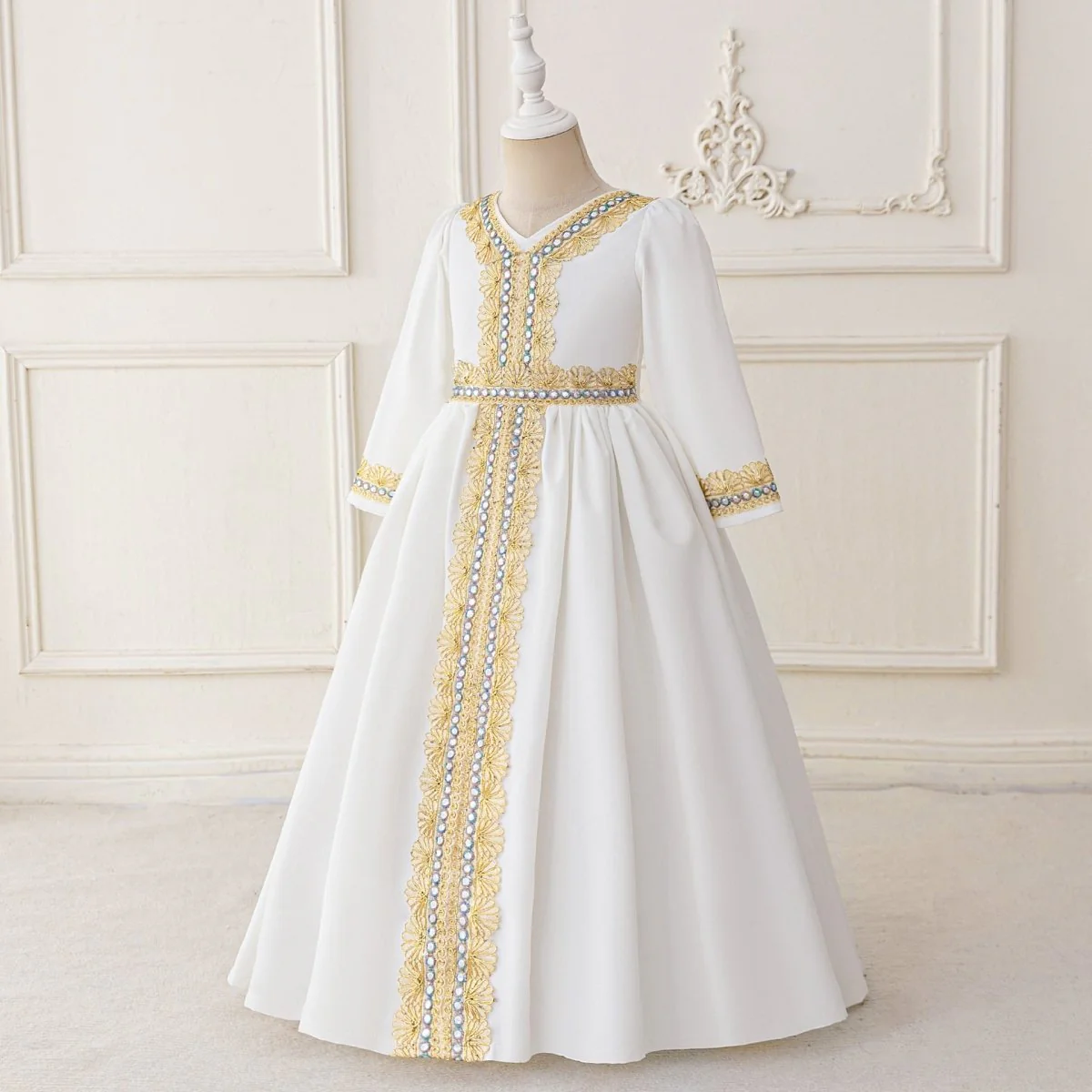 Girls Embroidered Kaftan Dress with Jeweled Belt(MKG021) - Image 6