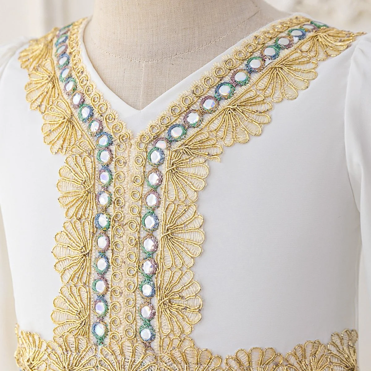 Girls Embroidered Kaftan Dress with Jeweled Belt(MKG021) - Image 9