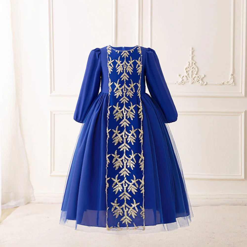 Girls Embroidered Princess Dress with Tulle Overlay(MKG022) - Image 13