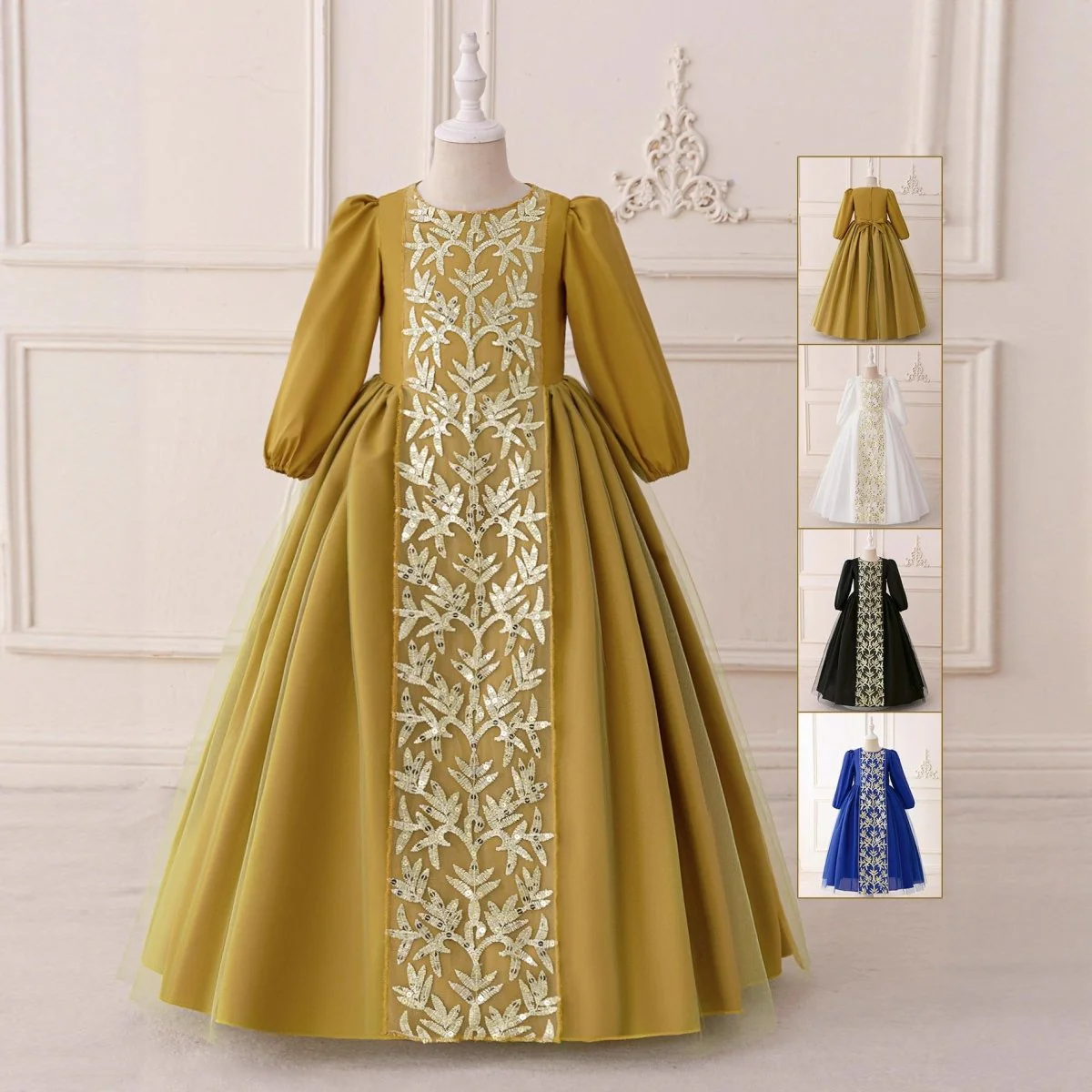 Girls Embroidered Princess Dress with Tulle Overlay(MKG022) - Image 2