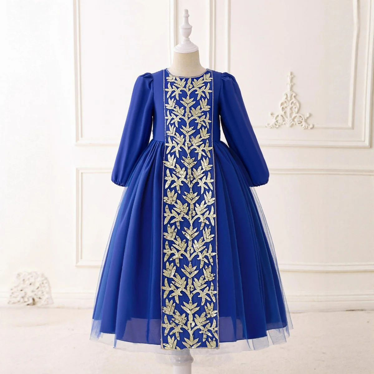 Girls Embroidered Princess Dress with Tulle Overlay(MKG022) - Image 4
