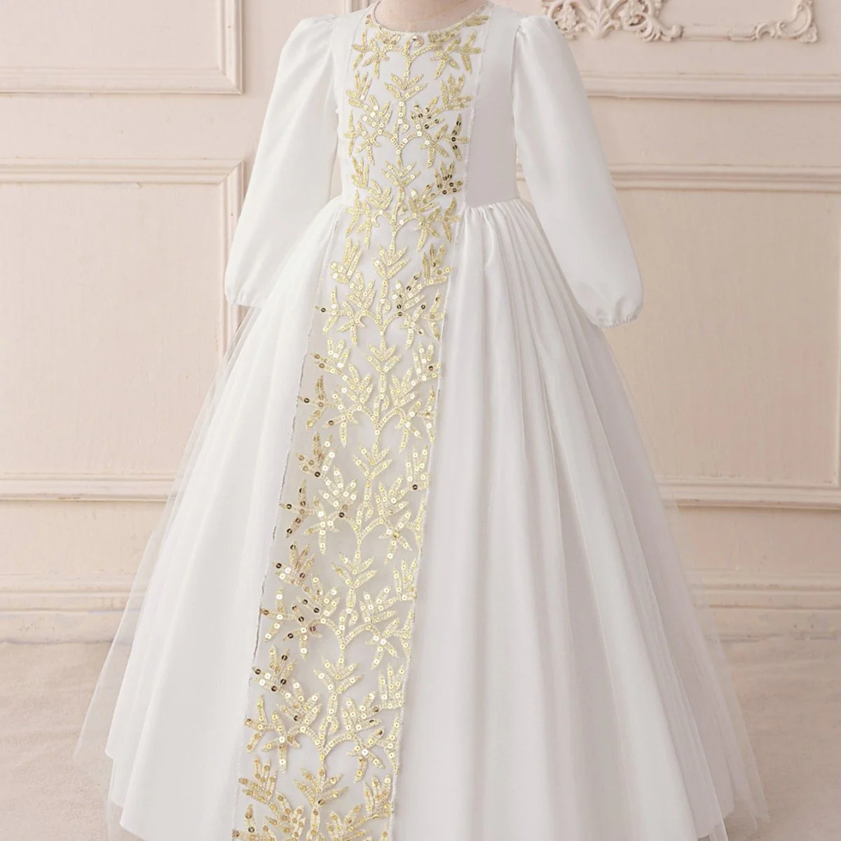 Girls Embroidered Princess Dress with Tulle Overlay(MKG022) - Image 5
