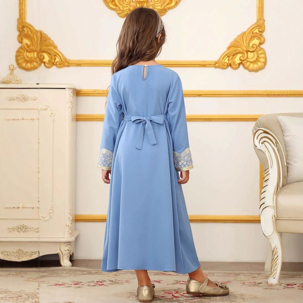 Girls Lace Trim Kaftan Dress | Elegant Kids Formal Abaya(MKG018) - Image 4
