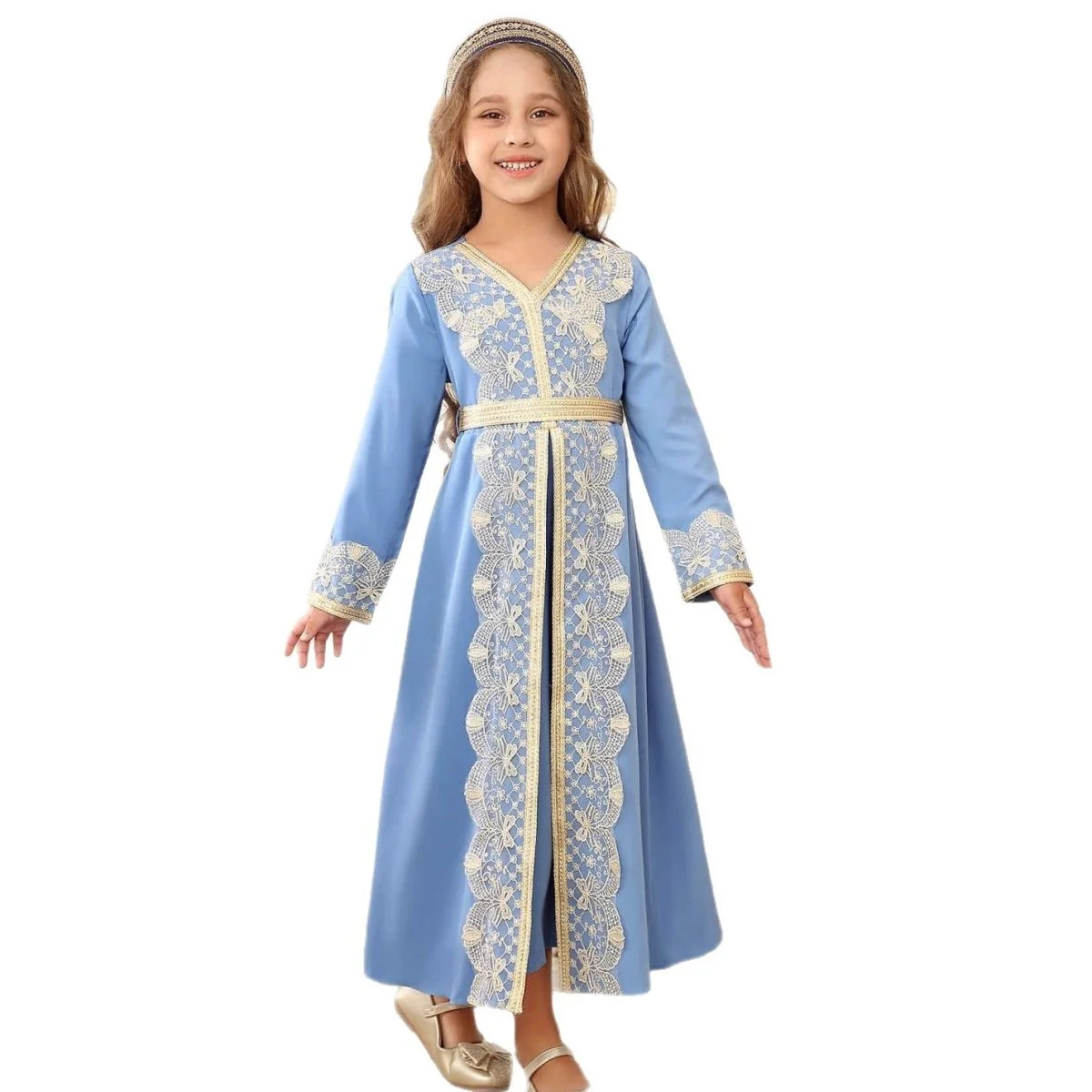 Girls Lace Trim Kaftan Dress | Elegant Kids Formal Abaya(MKG018) - Image 5