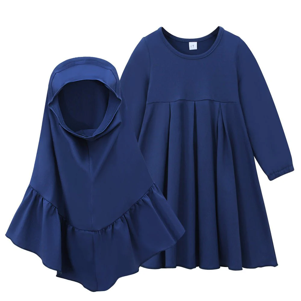Girls Navy Dress & Hijab Set(MKG024) - Image 2