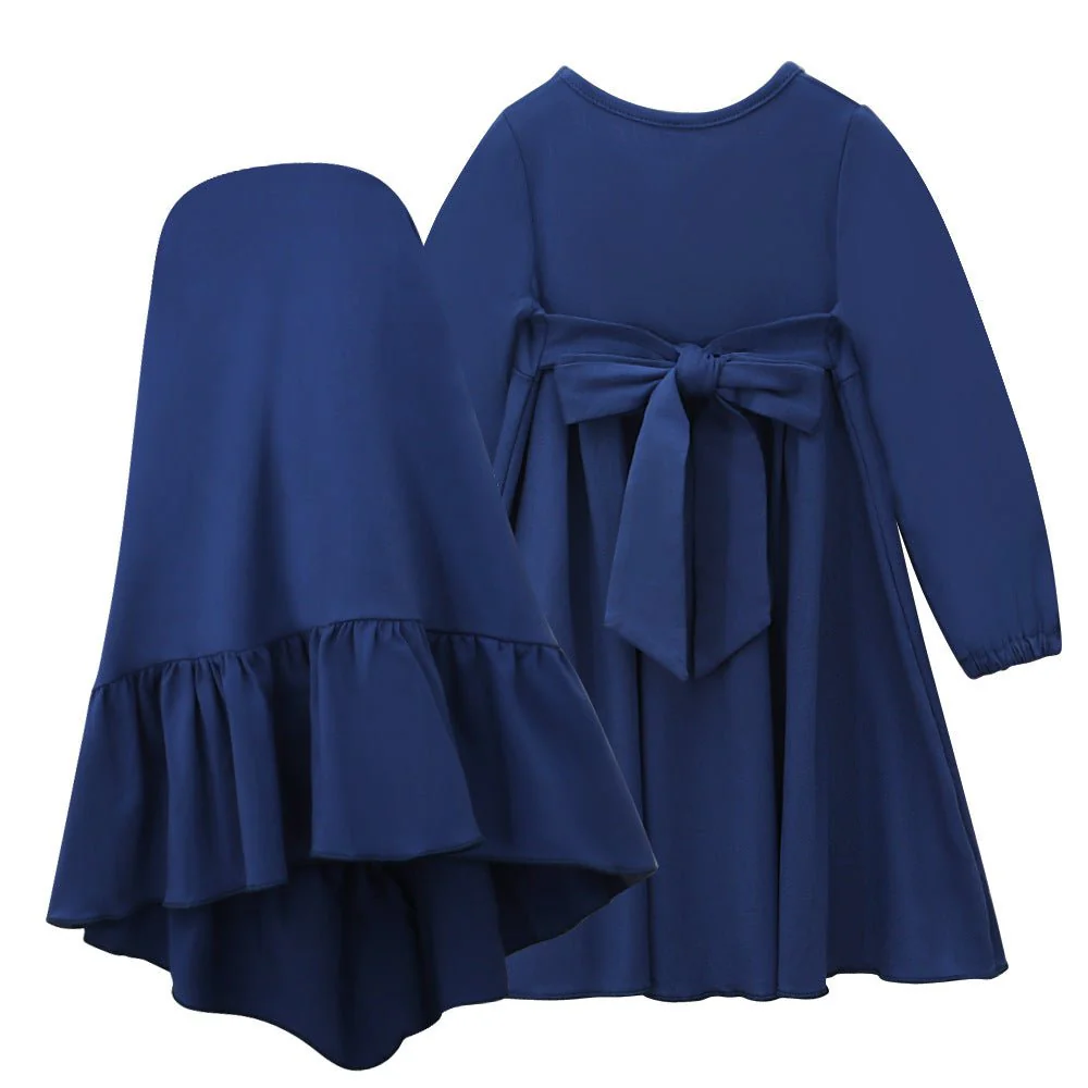Girls Navy Dress & Hijab Set(MKG024) - Image 3