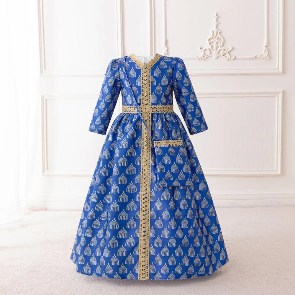 Girls Royal Blue Printed Kaftan Dress(MKG023) - Image 11