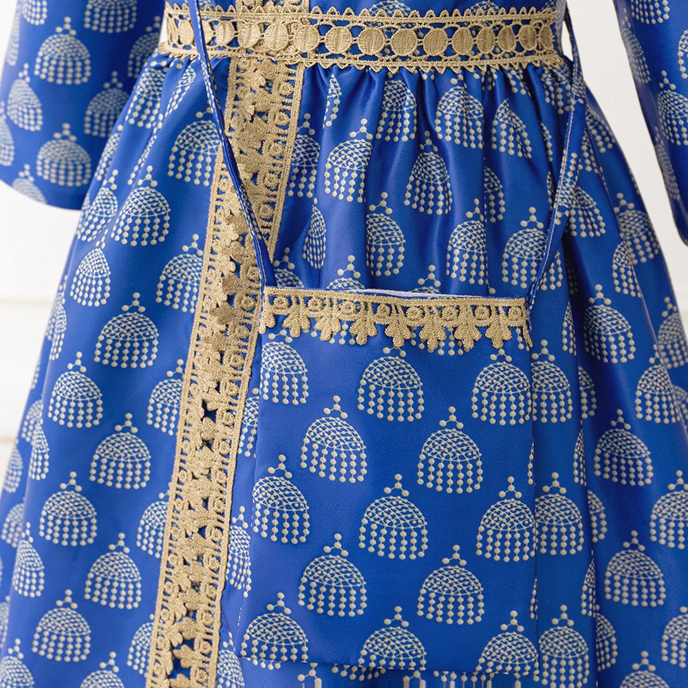 Girls Royal Blue Printed Kaftan Dress(MKG023) - Image 4