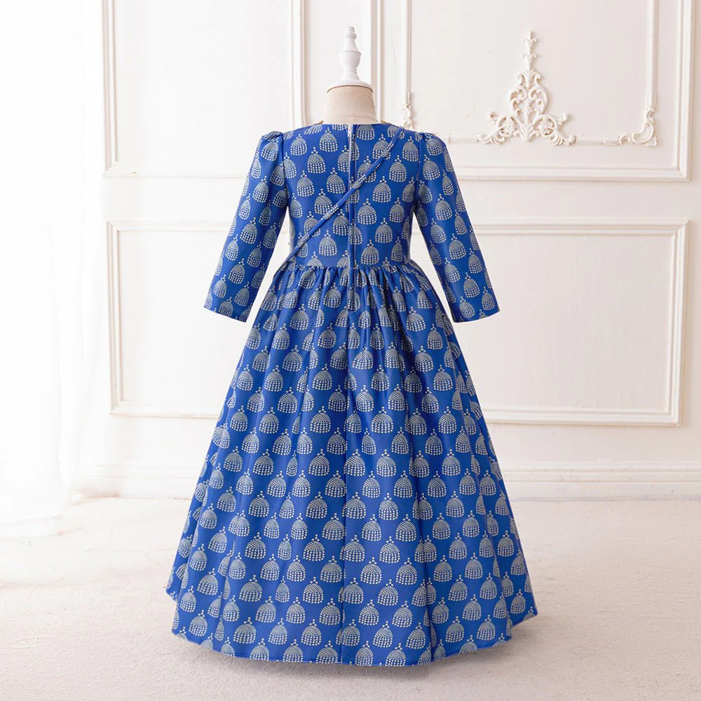 Girls Royal Blue Printed Kaftan Dress(MKG023) - Image 5