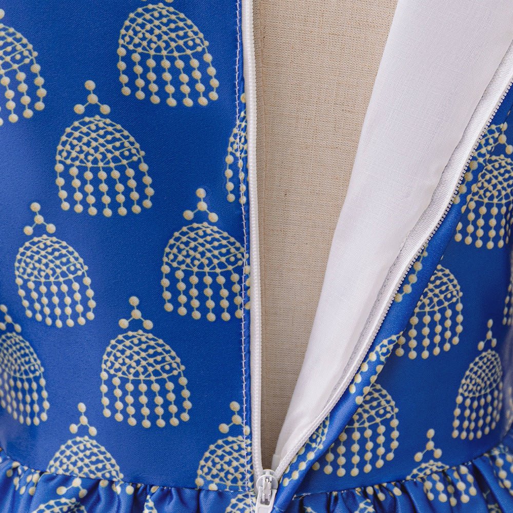 Girls Royal Blue Printed Kaftan Dress(MKG023) - Image 6