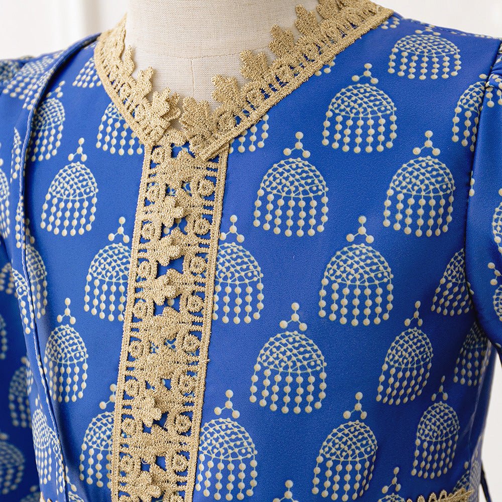 Girls Royal Blue Printed Kaftan Dress(MKG023) - Image 7