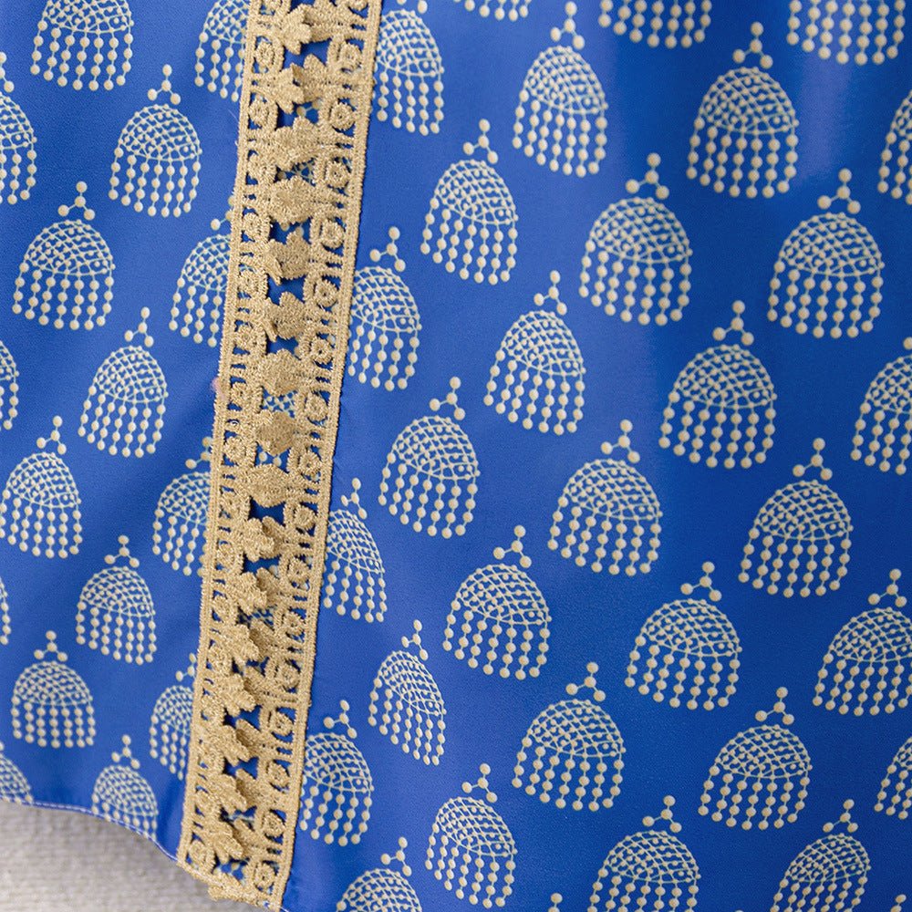 Girls Royal Blue Printed Kaftan Dress(MKG023) - Image 9