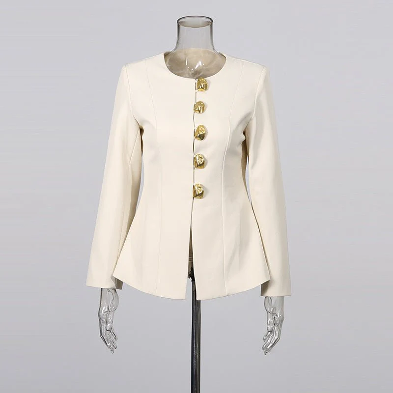 Gold Button Blazer & Straight Leg Pants Set (MS398) - Image 5