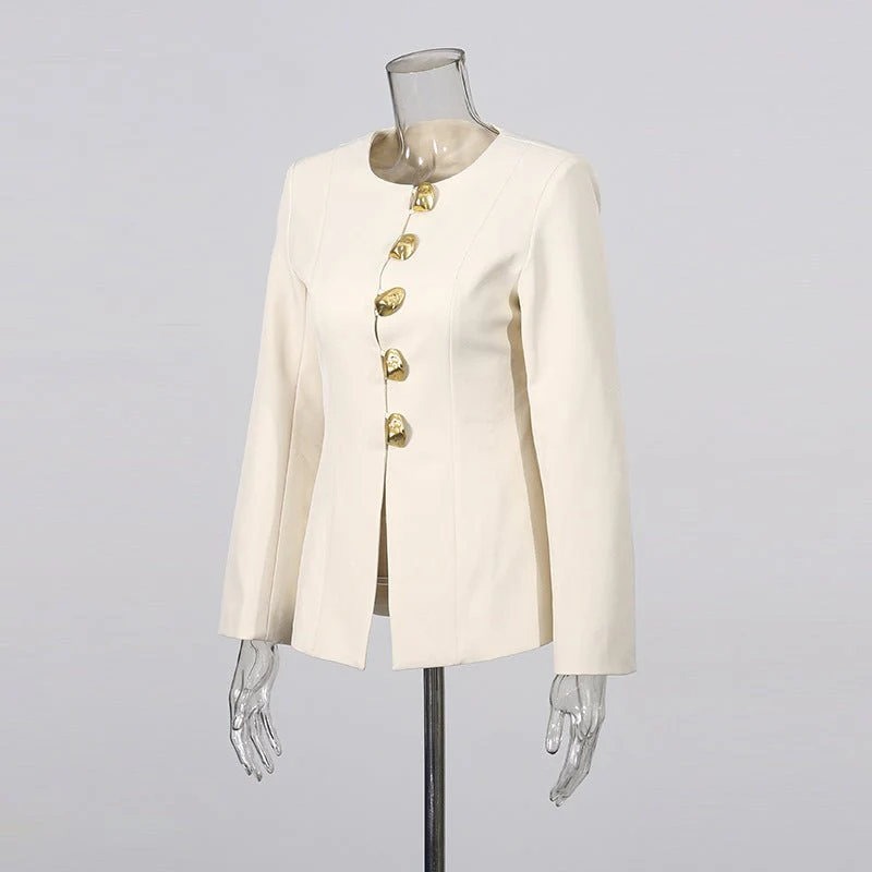 Gold Button Blazer & Straight Leg Pants Set (MS398) - Image 6