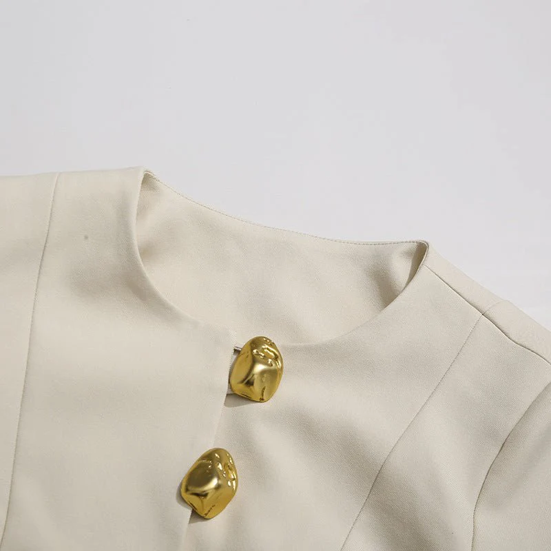 Gold Button Blazer & Straight Leg Pants Set (MS398) - Image 8