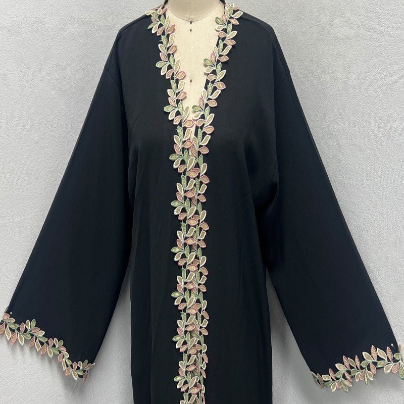 Gold Floral Embroidered Abaya (MOA296) - Image 3