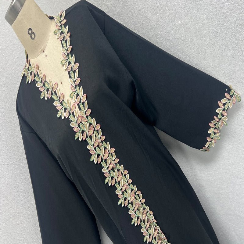 Gold Floral Embroidered Abaya (MOA296) - Image 4
