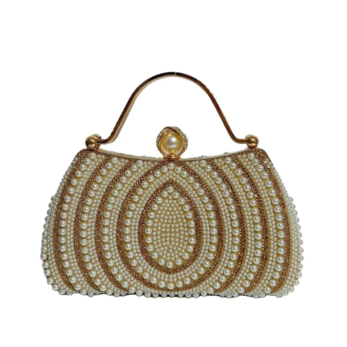 Gold-Framed Diamond Accent Pearl-Encrusted Dinner Bag with Chain Strap (MAC249) - Image 5