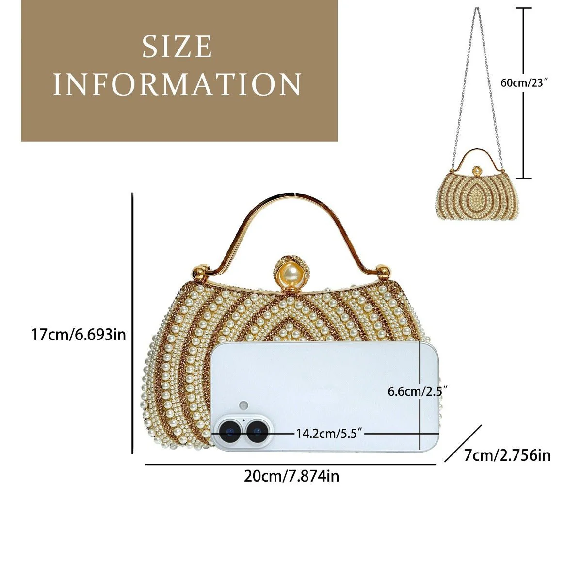 Gold-Framed Diamond Accent Pearl-Encrusted Dinner Bag with Chain Strap (MAC249) - Image 8