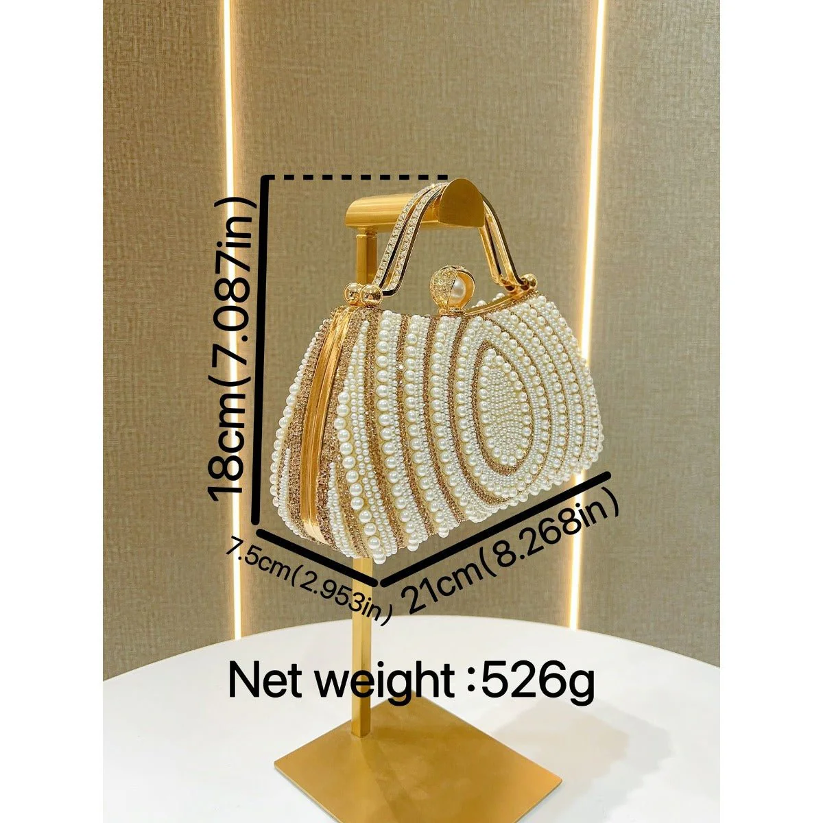Gold-Framed Diamond Accent Pearl-Encrusted Dinner Bag with Chain Strap (MAC249) - Image 9