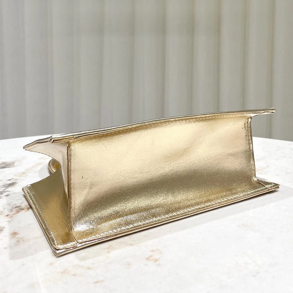 Gold Reflective Evening Clutch with Diamond-Studded Circular Handle (MAC294) - Image 7
