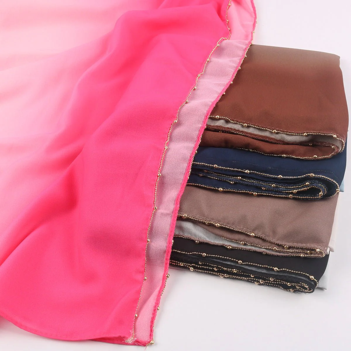 Gradient Colour Pearl Chiffon Beaded Chain Hijab (MH137) - Image 10