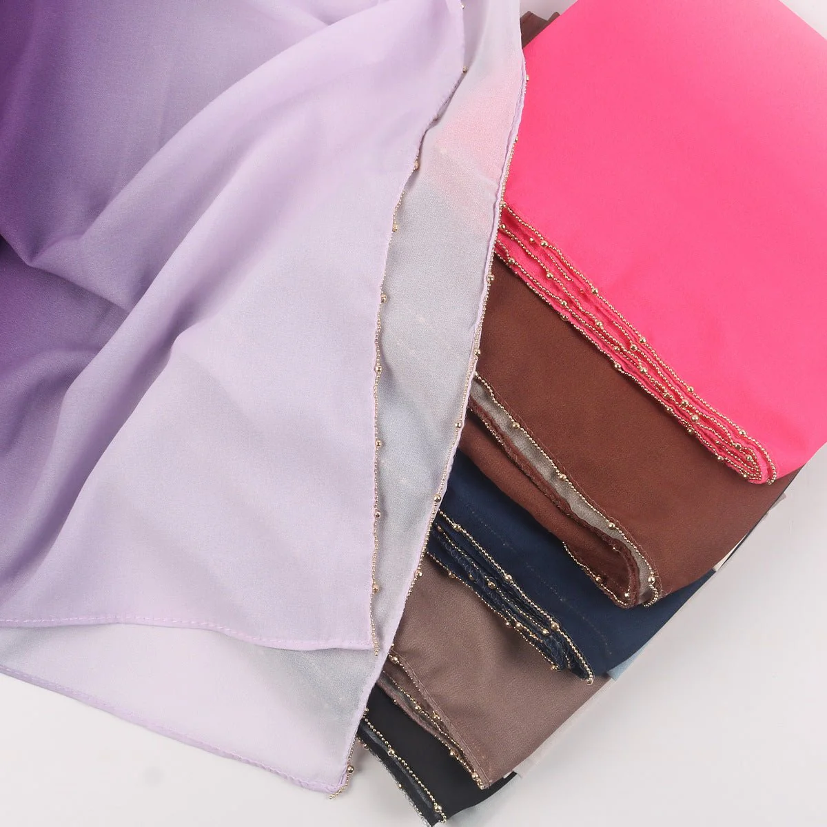 Gradient Colour Pearl Chiffon Beaded Chain Hijab (MH137) - Image 4