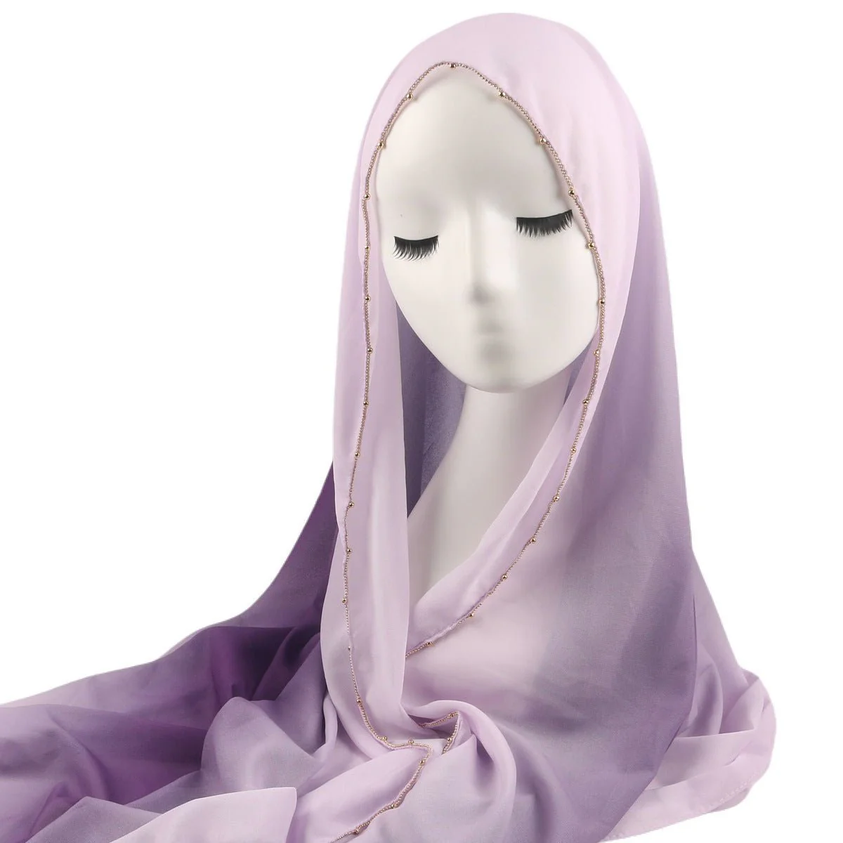 Gradient Colour Pearl Chiffon Beaded Chain Hijab (MH137) - Image 5