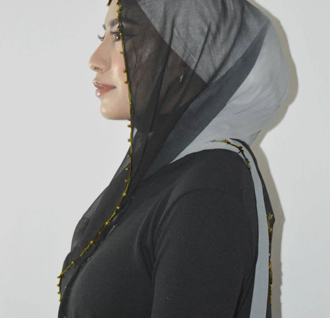 Gradient Colour Pearl Chiffon Beaded Chain Hijab (MH137) - Image 7