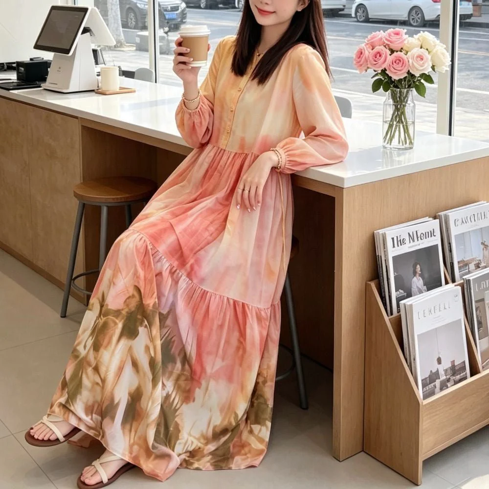 Gradient Tie-Dye Loose Maxi Dress(MS404) - Image 2
