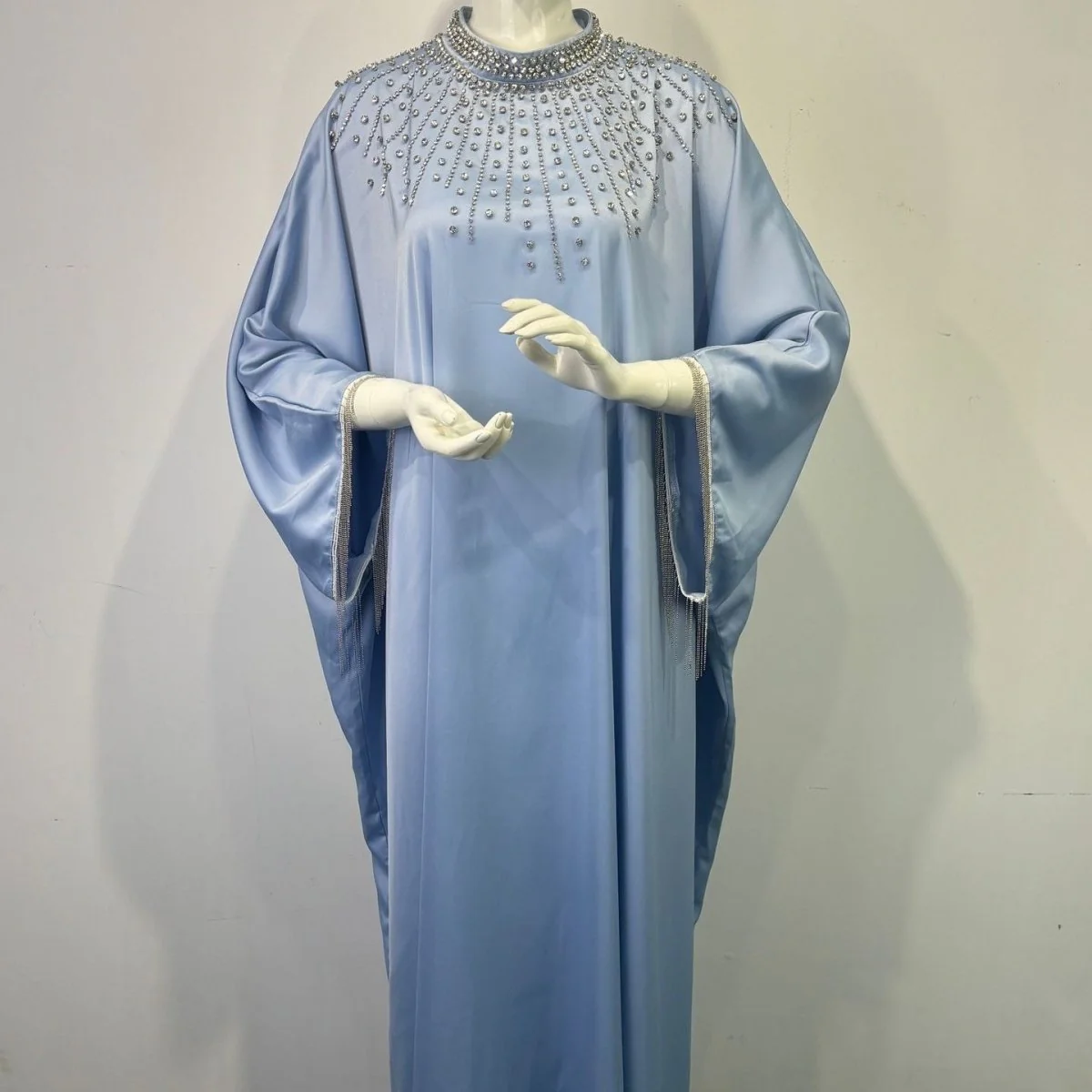 Hand-Beaded Crystal Bodice Satin Kaftan (MA420) - Image 5