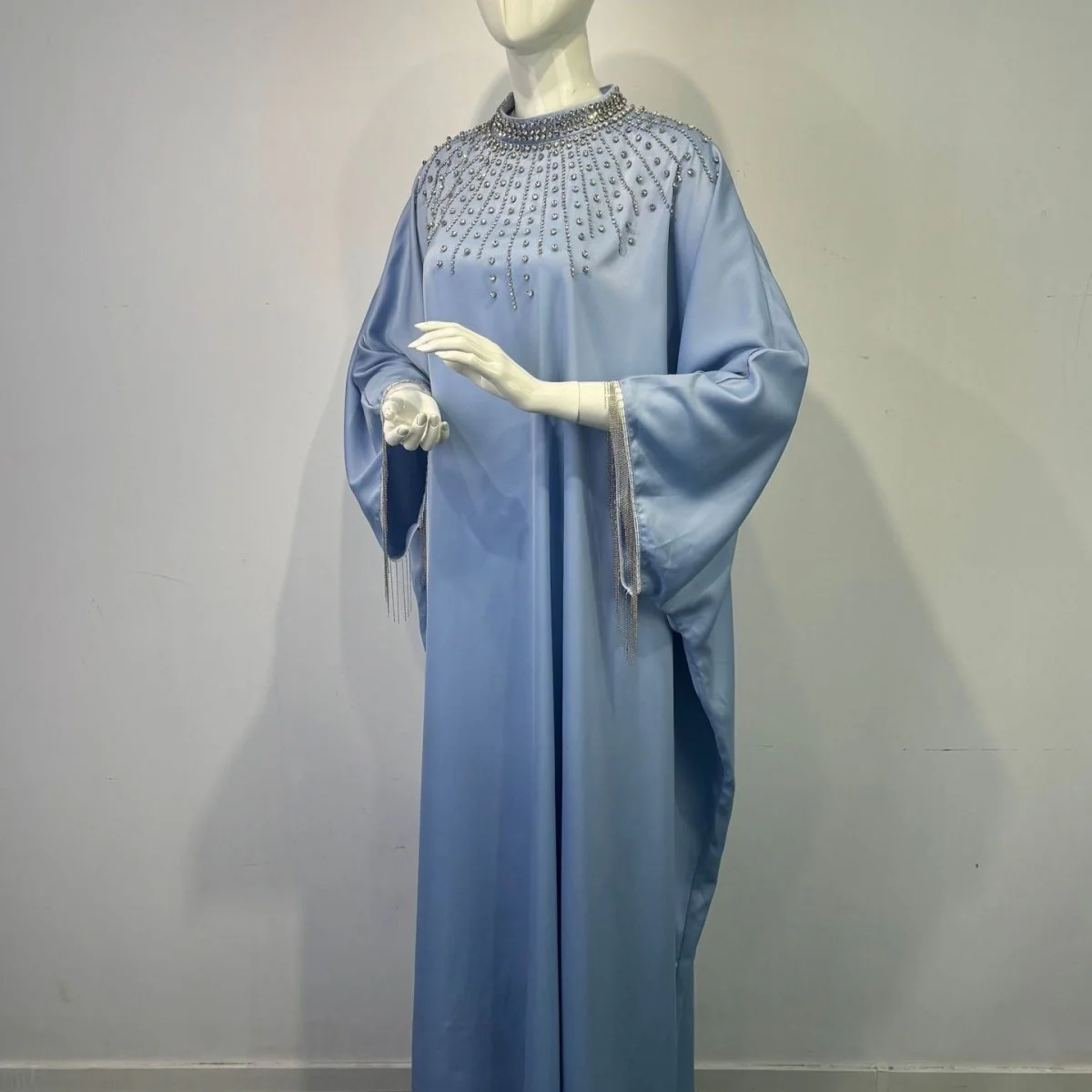 Hand-Beaded Crystal Bodice Satin Kaftan (MA420) - Image 6