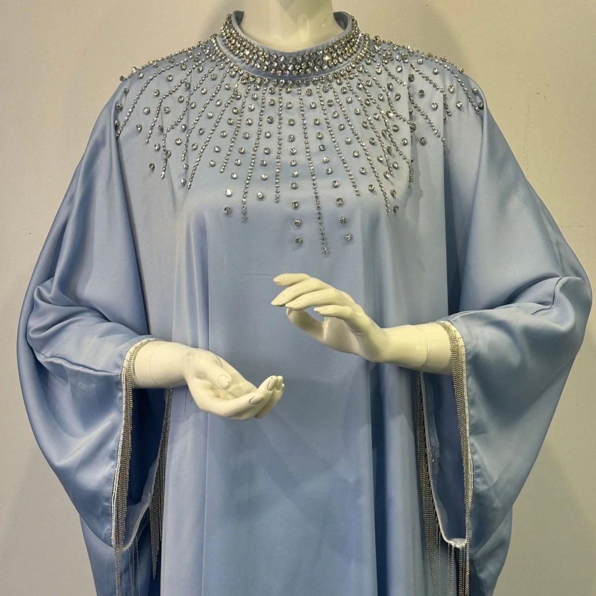 Hand-Beaded Crystal Bodice Satin Kaftan (MA420) - Image 7