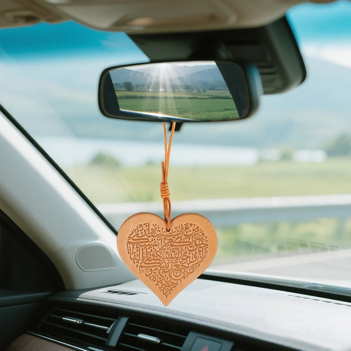 Handcrafted Islamic Car Mirror Hanger | Premium Leather Islamic Car Ornament with Geometric (MAC260) - Image 5