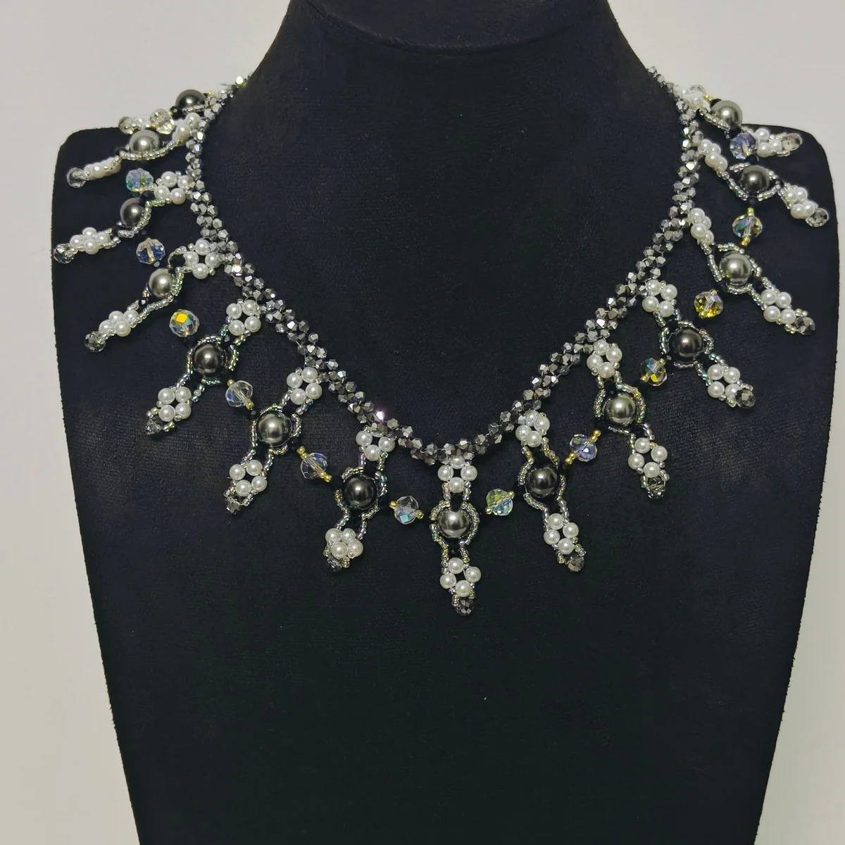 Handmade Woven Beaded Necklace | Glass Beads & Shell Pearls Choker | Intricate Seed Bead Art Necklace (MAC343) - Image 3