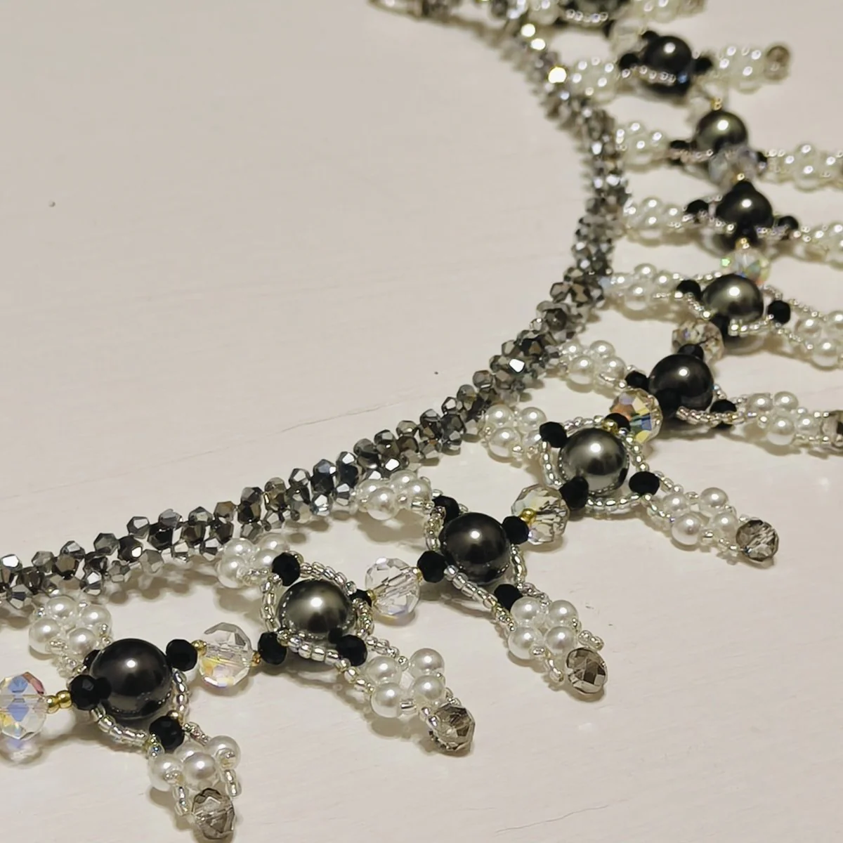 Handmade Woven Beaded Necklace | Glass Beads & Shell Pearls Choker | Intricate Seed Bead Art Necklace (MAC343) - Image 4