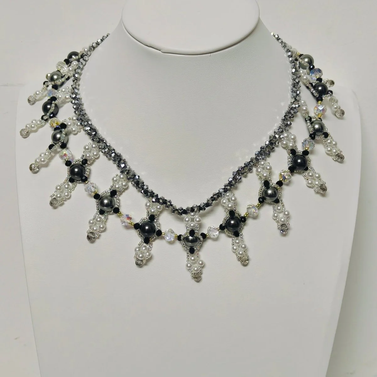 Handmade Woven Beaded Necklace | Glass Beads & Shell Pearls Choker | Intricate Seed Bead Art Necklace (MAC343) - Image 5