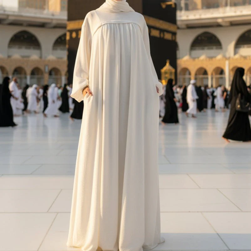 Crepe Abaya with Secure Pockets for Umrah (MA386) - Image 2