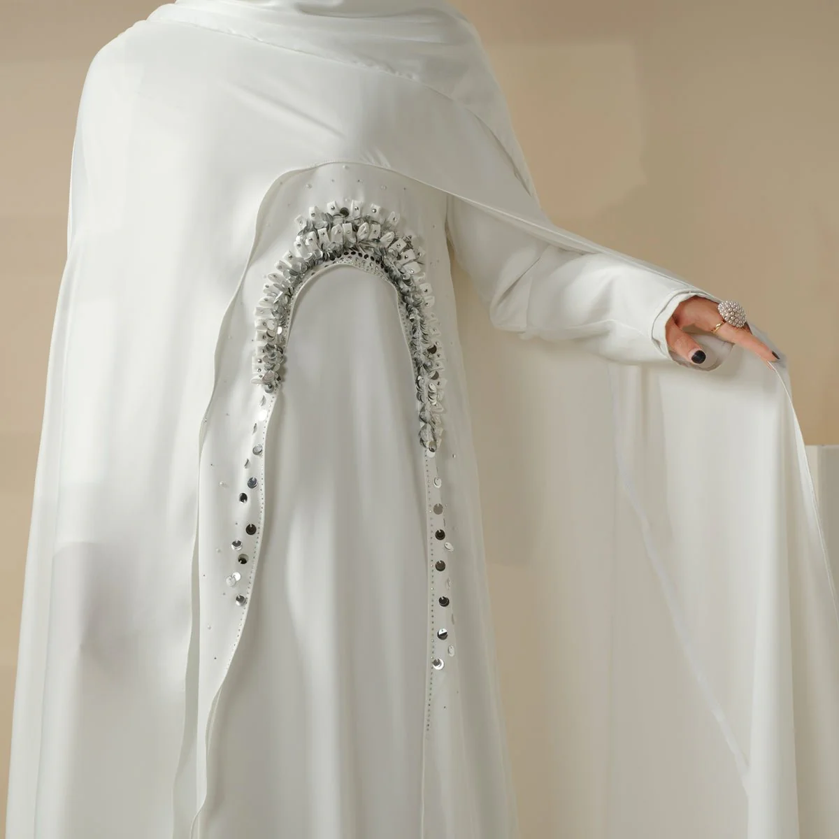 Haute Couture Abaya, Heavy-Crafted 3-Layer Cape Abaya (MA096) - Image 10