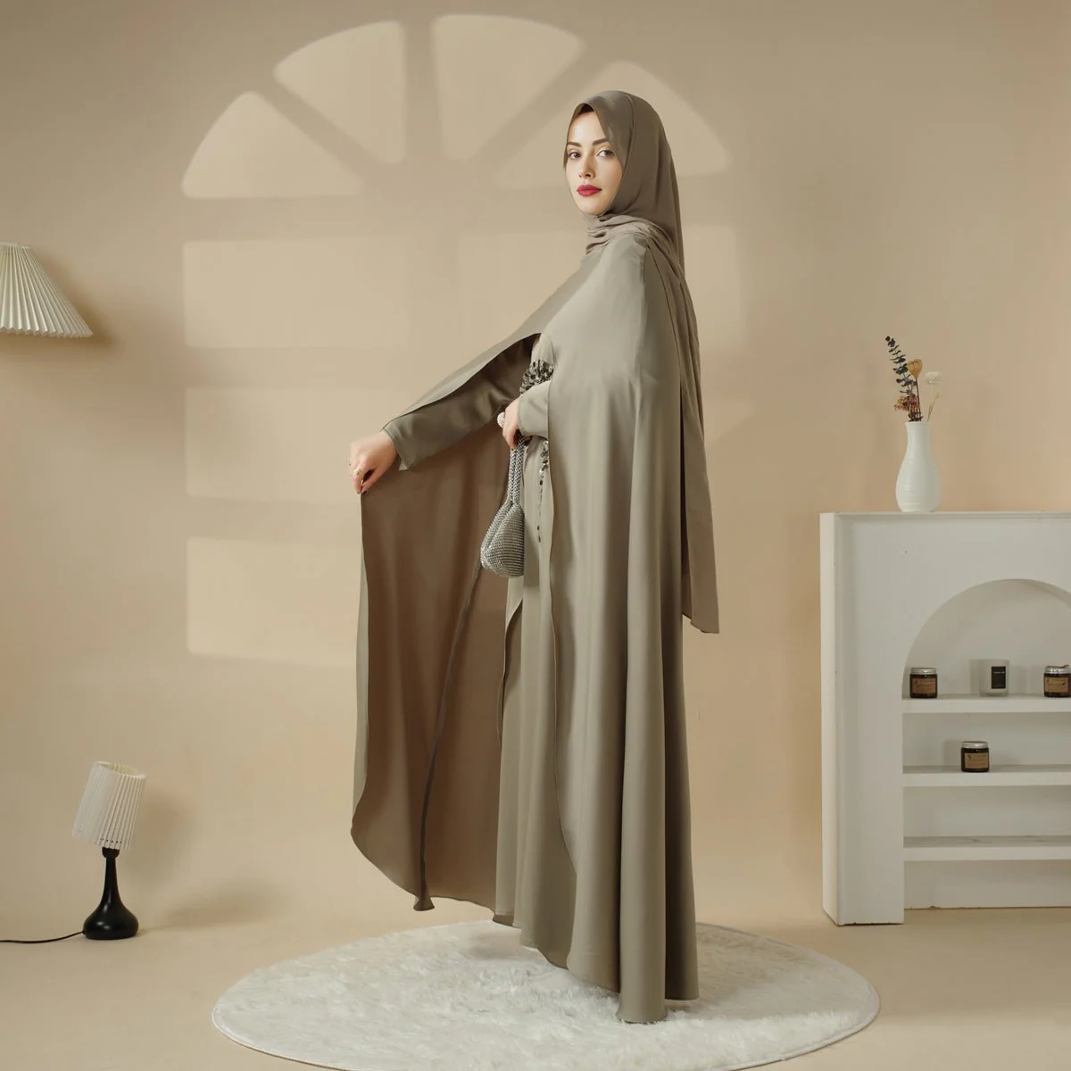 Haute Couture Abaya, Heavy-Crafted 3-Layer Cape Abaya (MA096) - Image 11